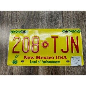 Vintage New Mexico Auto License Plate 208-TJN Man Cave Garage Wall Decor Car